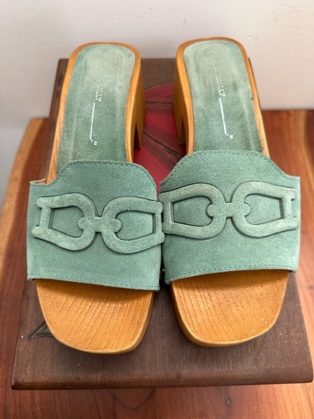 Women’s Suede Intentionally Blank Clog Slides in Seafoam Green
